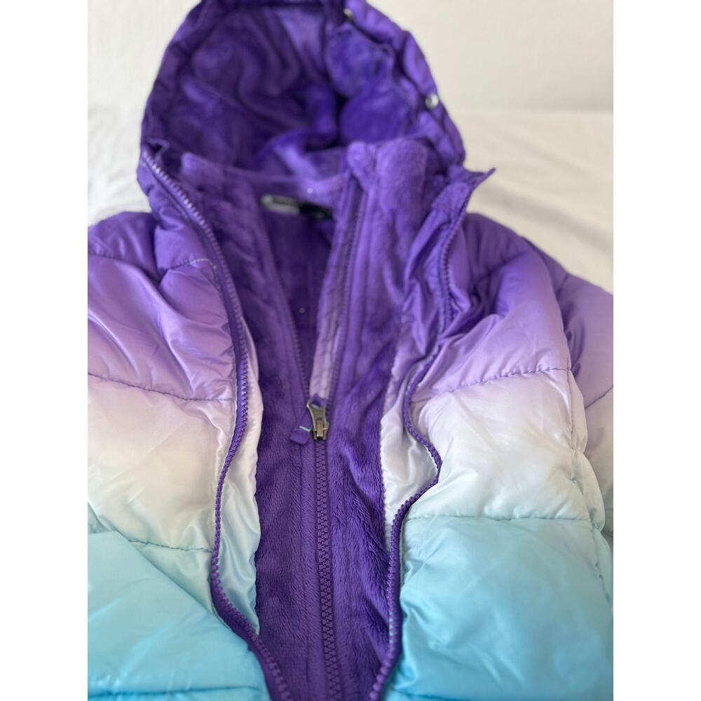 Snozu Kids Puffer Jacket 4T – Purple Teal Ombre Faux-Fur Lined Hooded Coat - Picture 9 of 9